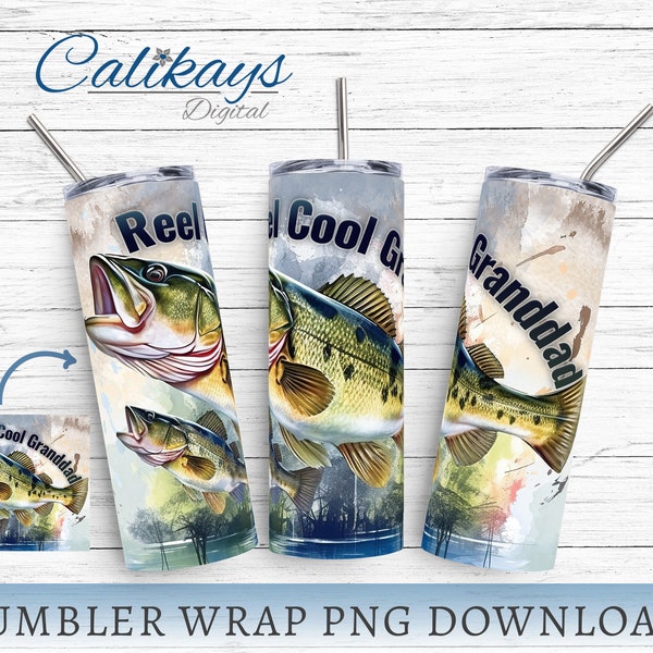 Tumbler Wrap Sublimation Designs, Reel Cool Granddad 20oz Skinny Tumbler Png - Fishing