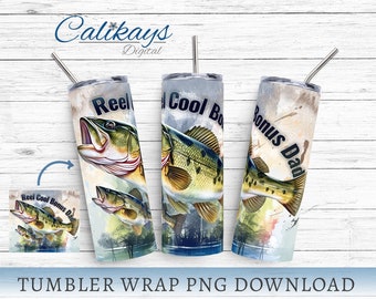 Tumbler Wrap Sublimation Designs, Reel Cool Bonus Dad 20oz Skinny Tumbler Png - Fishing