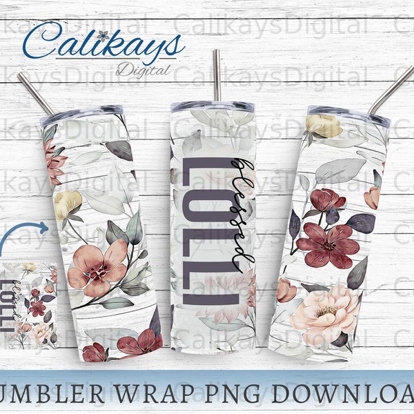 Blessed Lolli Tumbler Wrap, Sublimation Designs Skinny Seamless Floral Tumbler, 20oz Skinny Tumbler Design