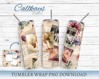 Picture Tumbler Wrap, Customizable Photo 20oz Skinny Tumbler Wrap PNG and Photoshop Smart Images
