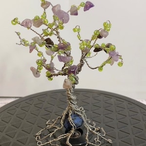 Wire Tree with Sodalite base and Amethyst foliage