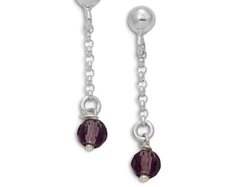 925 Sterling Silver Purple Crystal Dangling Earrings
