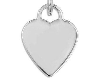 925 Sterling Silver Heart Love Flat Pendant Necklace