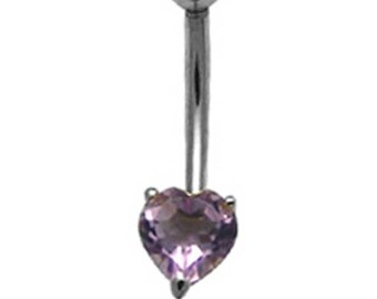 Purple CZ Heart 14k White Gold Belly Button Navel Ring