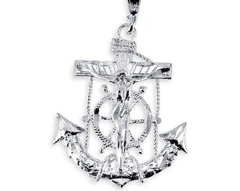 925 Sterling Silver Crucifix Mariner Anchor Pendant