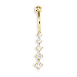 14k Yellow Gold Round CZ Dangle Belly Button Ring image 1