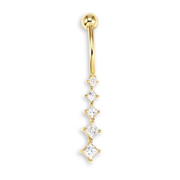 14k Yellow Gold Round CZ Dangle Belly Button Ring