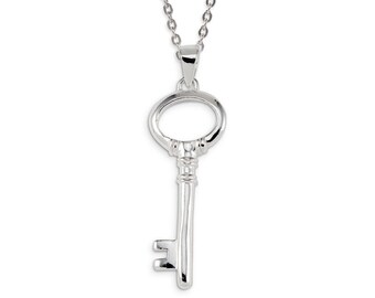 Solid .925 Sterling Silver Oval Skeleton Key Pendant