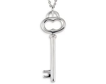 Polished 925 Sterling Silver Skeleton Key Charm Pendant