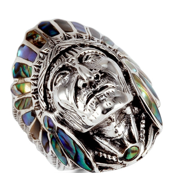 925 Silver Abalone Native American Indian Chief Ring