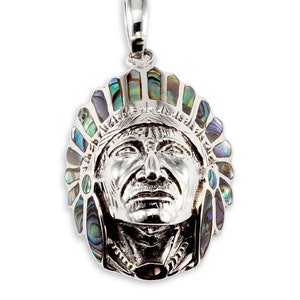 925 Silver Abalone Native American Indian Chief Pendant image 1