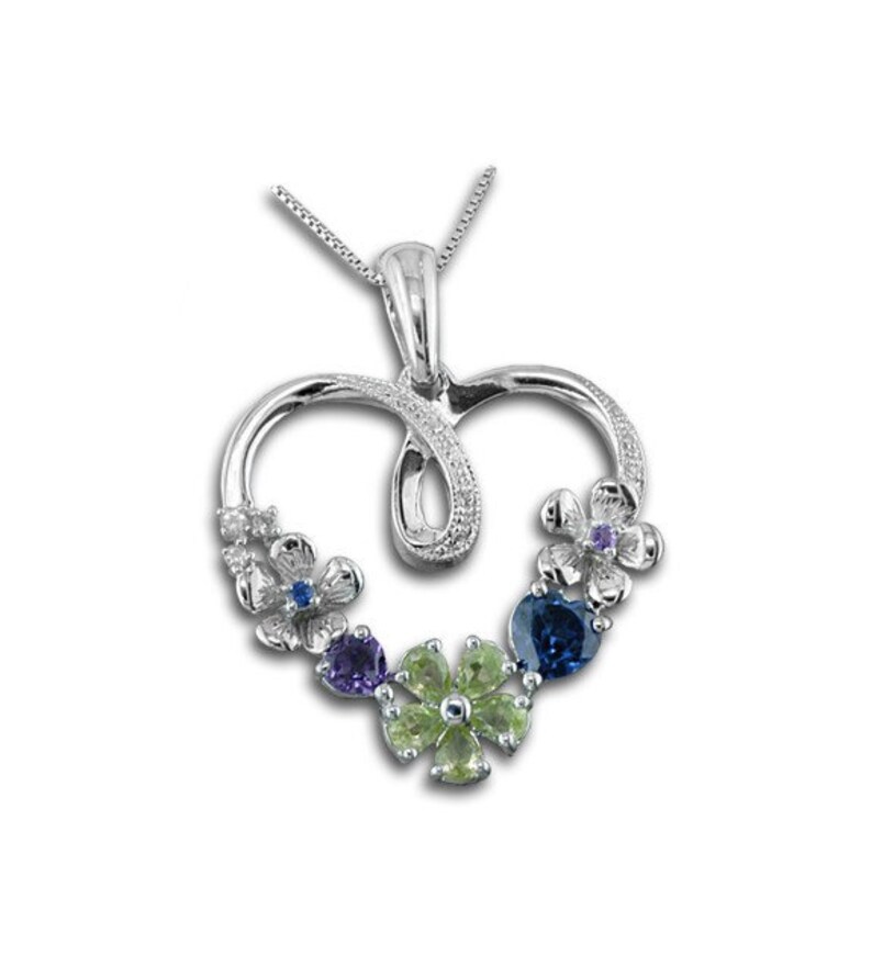 925 Sterling Silver Heart Sapphire Peridot Amethyst Gemstone Pendant Necklace image 1