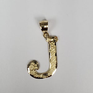 14K Gold Diamond Cut Block Initial Letter J Charm Pendant image 1