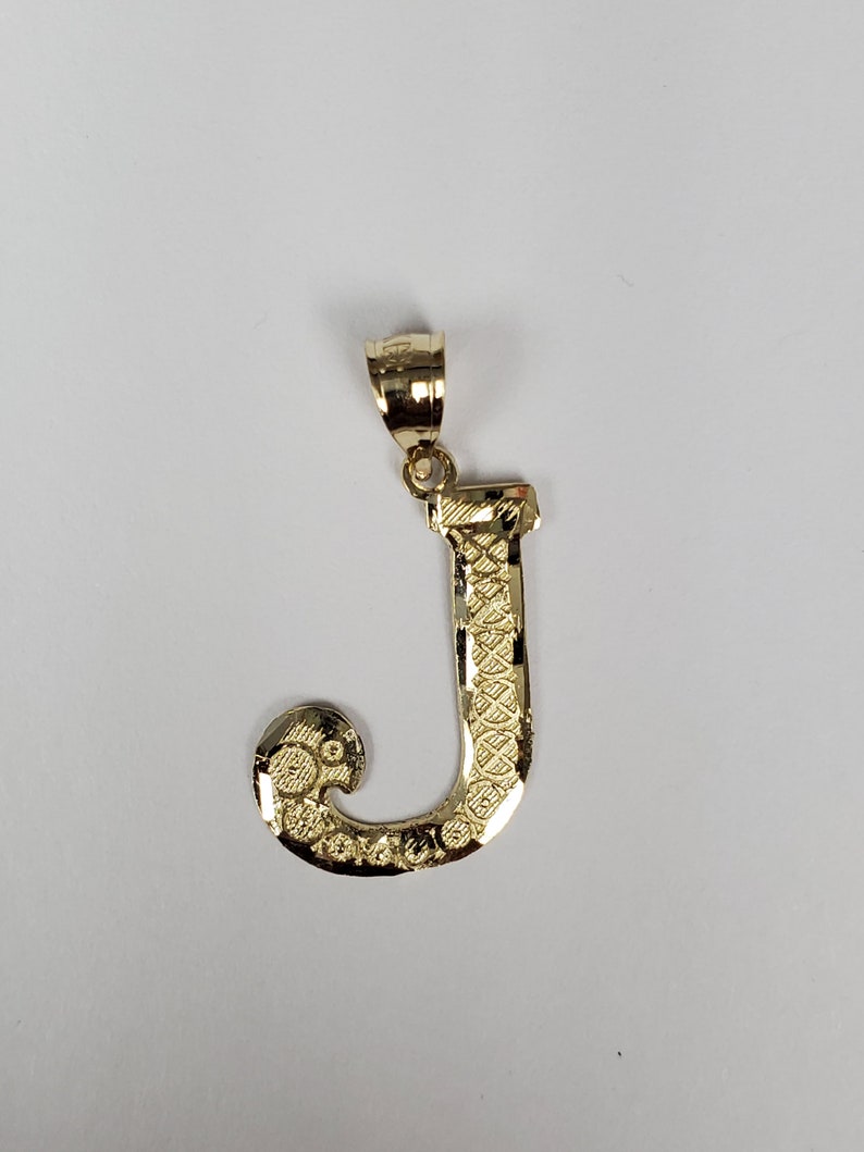 14K Gold Diamond Cut Block Initial Letter J Charm Pendant image 1