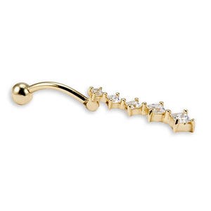 14k Yellow Gold Round CZ Dangle Belly Button Ring image 2