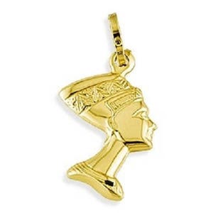 14k Solid Gold Italian Egyptian Queen Nefertiti Pendant image 1