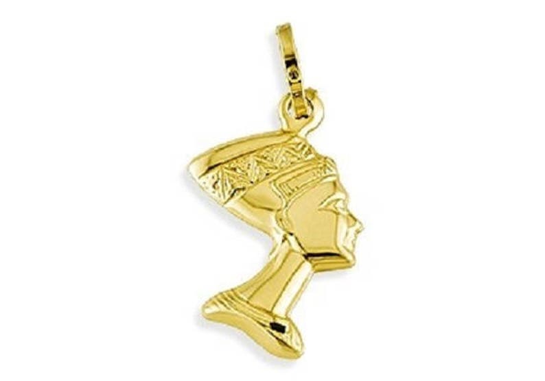 14k Solid Gold Italian Egyptian Queen Nefertiti Pendant image 1