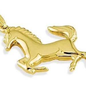 14k Yellow Gold Puffy Small Wild Prancing Horse Stallion Pendant F1 racing image 2