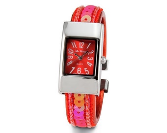 Women’s Silver Tone Red Sequin Quartz Bracelet Watch