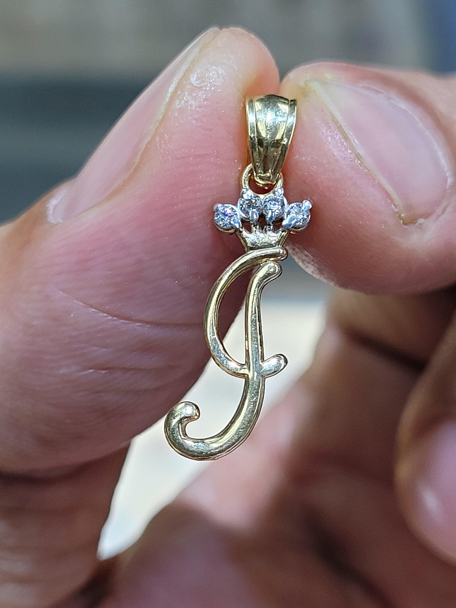 14K Yellow Gold Crown Initial Letter J White CZ Stone Pendant Etsy