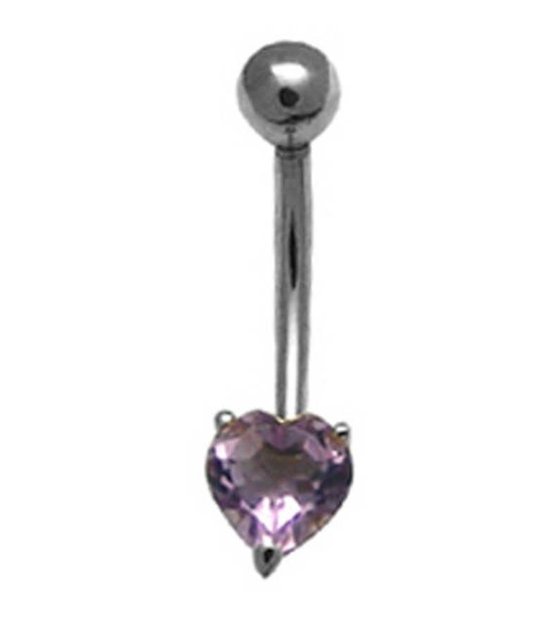 Purple CZ Heart 14k White Gold Belly Button Navel Ring image 1