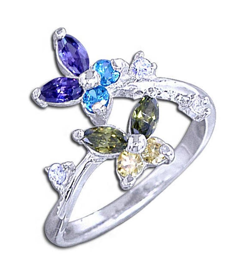 925 Sterling Silver Multicolor Diamond CZ Stone Butterfly Toe Ring image 1