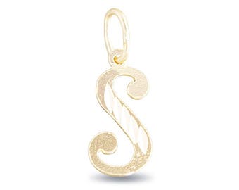 14K Gold Cursive Script Initial Letter S Charm Pendant