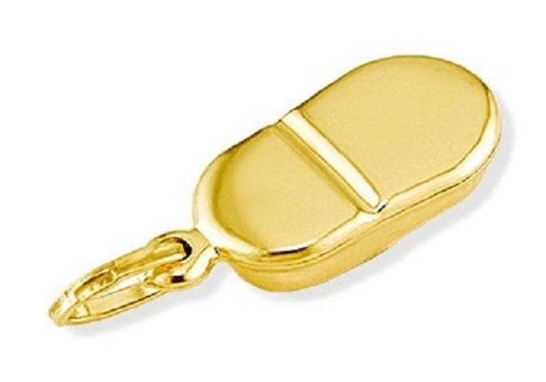 14k Yellow Gold Italian Baby Shoe Bow Puffy Pendant image 2