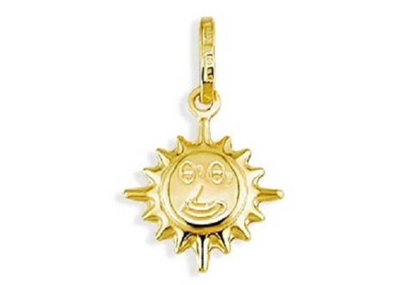 14k Yellow Italian Gold Puffy Sun Shine Smile Pendant