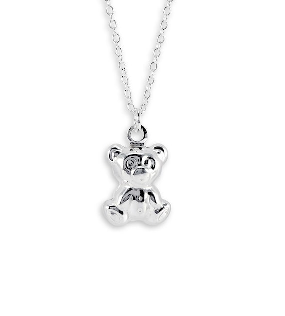 Jewels Obsession Silver Teddy Bear Necklace Rhodium-plated 925 Silver Teddy Bear Pendant with 18 Necklace