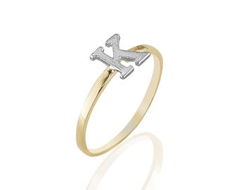 14k Yellow White Two Tone Letter K Initial Name Ladies Ring Etsy