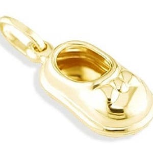 14k Yellow Gold Italian Baby Shoe Bow Puffy Pendant image 1