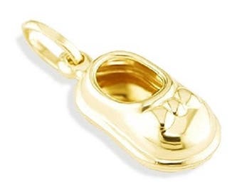 14k Yellow Gold Italian Baby Shoe Bow Puffy Pendant