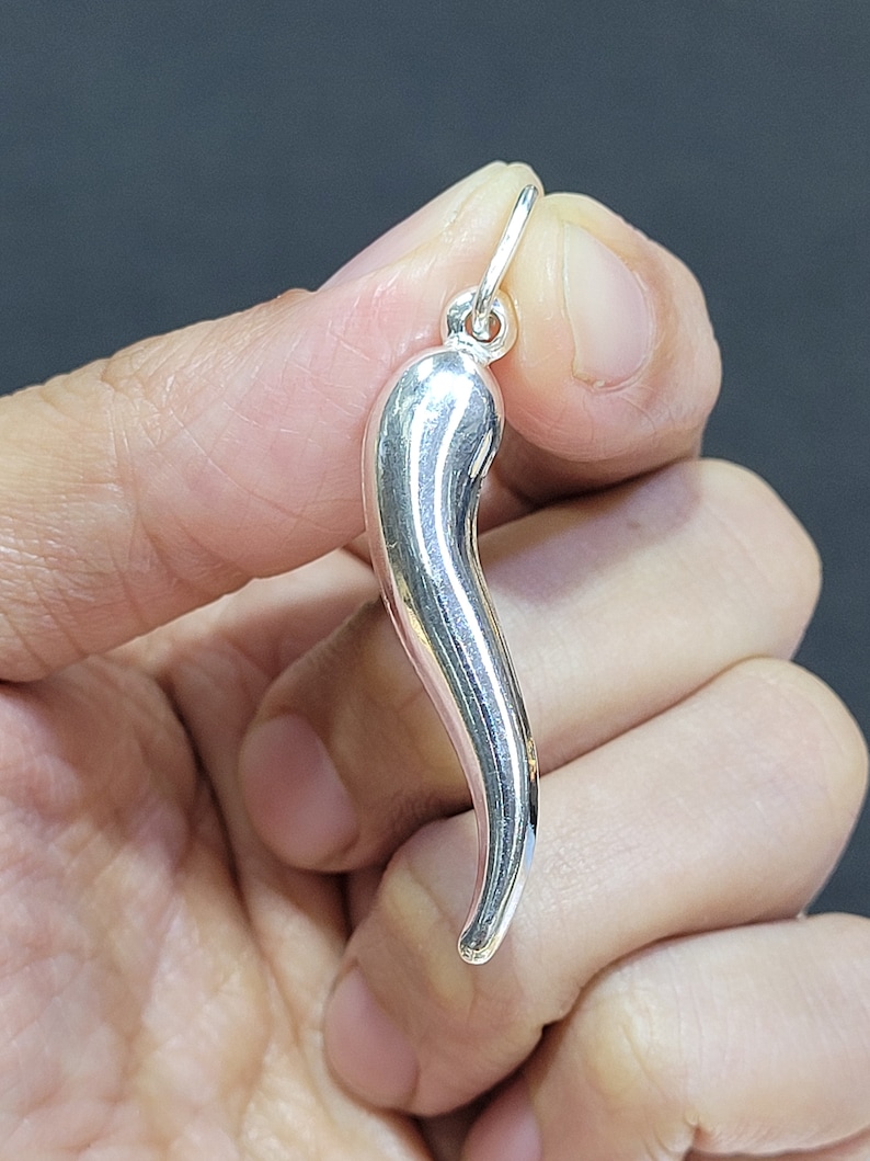 925 Sterling Silver Large Italian Horn Lucky Charm Pendant