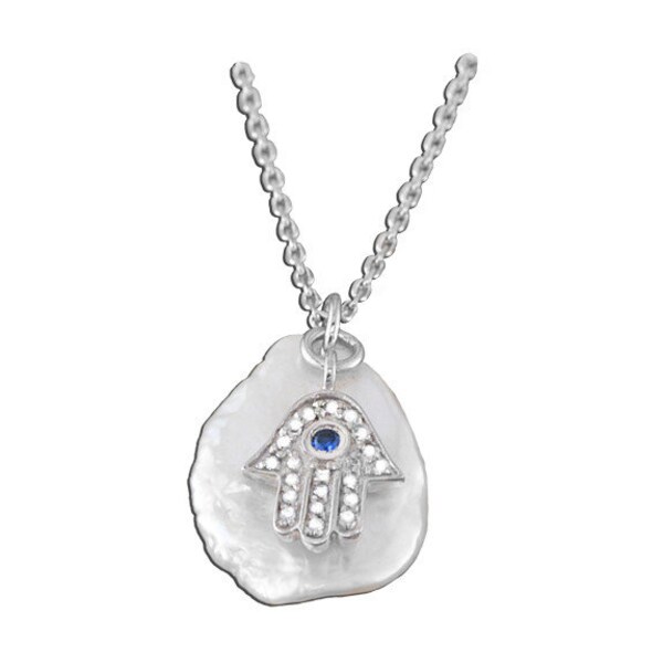 Hypoallergénique Métal CZ Diamond Hamsa et MOP Charm Pendentif Collier