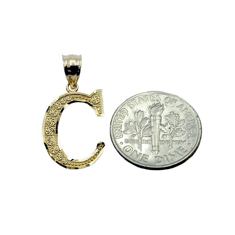 14K Gold Diamond Cut Block Initial Letter C Charm Pendant image 2