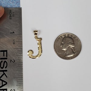 14K Gold Diamond Cut Block Initial Letter J Charm Pendant image 2