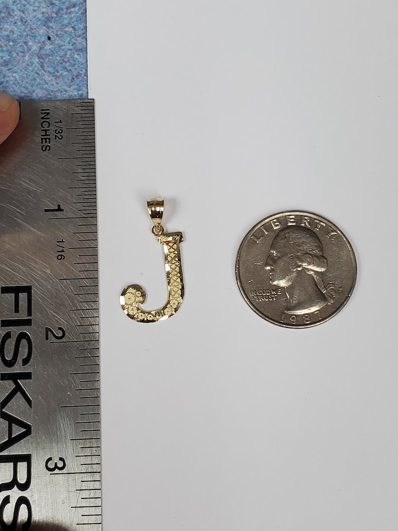 14K Gold Diamond Cut Block Initial Letter J Charm Pendant image 2