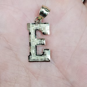 14K Gold Block Initial Diamond Cut Letter E Charm Pendant image 2