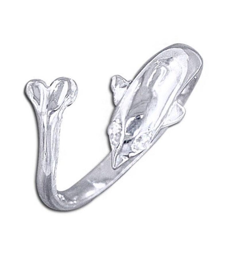 925 Sterling Silver White Clear Diamond CZ Stone Dolphin Toe Ring