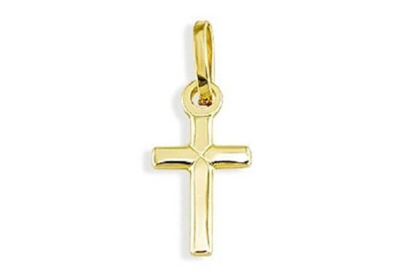 14k Yellow Gold Italian Solid Cross Religious Pendant