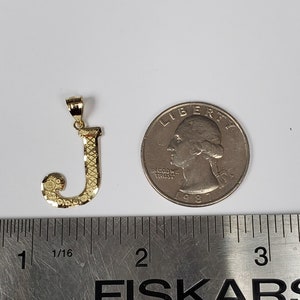 14K Gold Diamond Cut Block Initial Letter J Charm Pendant image 4