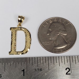 14K Gold Diamond Cut Block Initial Letter D Charm Pendant image 3