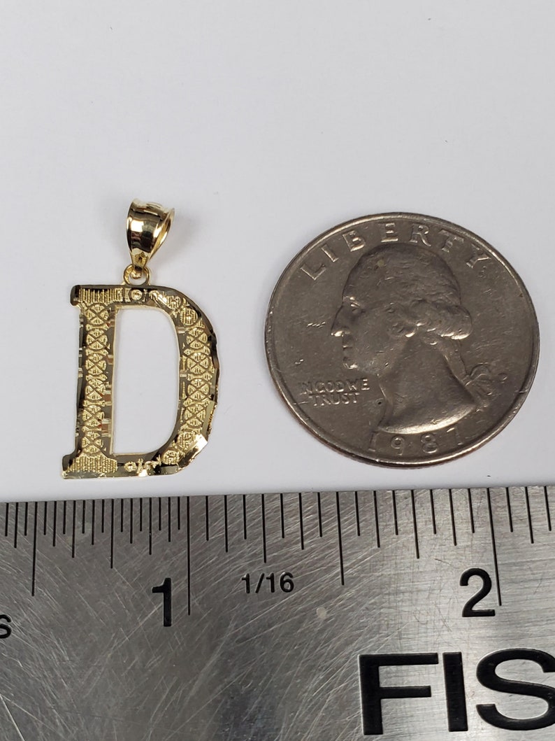 14K Gold Diamond Cut Block Initial Letter D Charm Pendant image 3