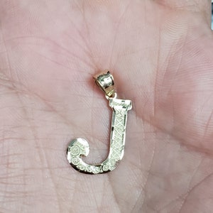 14K Gold Diamond Cut Block Initial Letter J Charm Pendant image 3