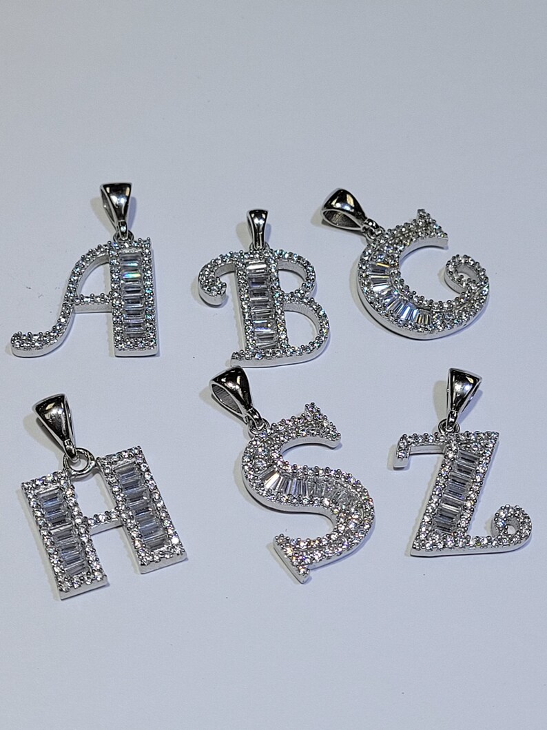 925 Sterling Silver Alphabet Letter G White CZ initial Charm Pendant image 9