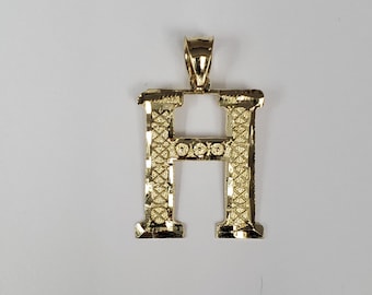 14K Solid Yellow Gold Block Initial "I" Letter Charm Pendant & Necklace 