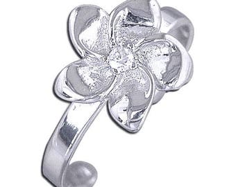 925 Sterling Silver White CZ Diamond Hawaiian Flower Toe Ring