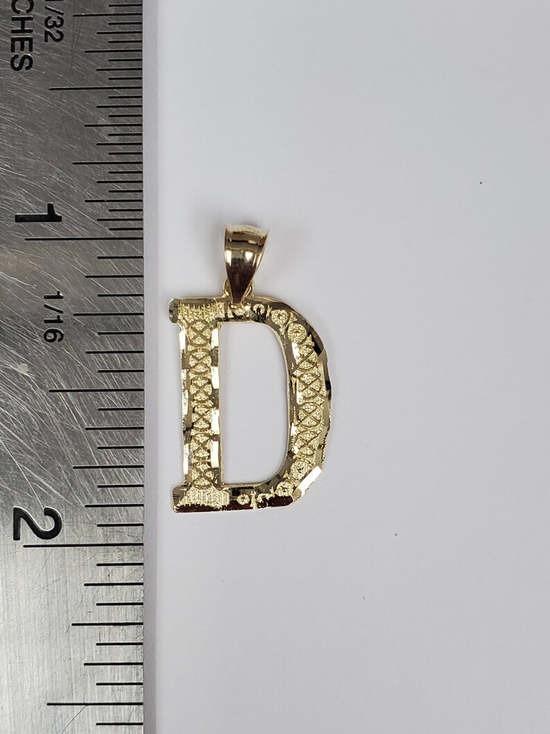 14K Gold Diamond Cut Block Initial Letter D Charm Pendant image 5