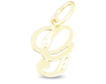 14K Gold Cursive Script Initial Letter G Charm Pendant